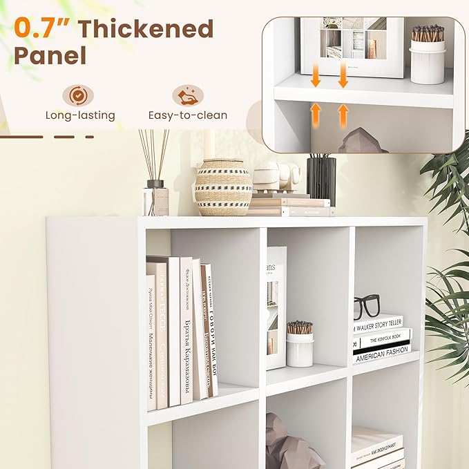 Tangkula 9-Cube Bookcase, Freestanding 3-Tier Bookshelf with 6 Removable Shelves, Open Back DIY Storage Organizer with Raised Support Feet for Living Room Study Office (2, White)
