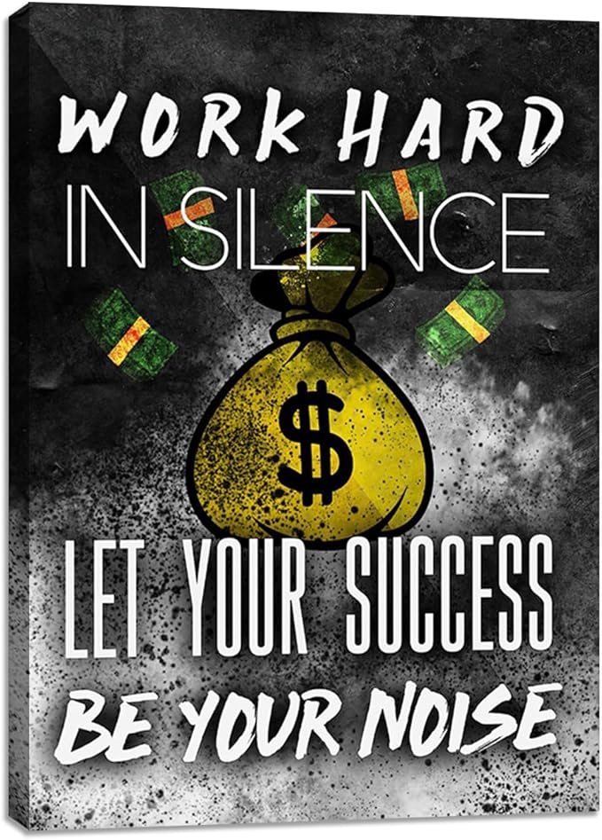 Motivational Success Wall Art Inspirational Work Hard Picture Poster Prints Art Painting Black and White Positive Office Wall Decor Wall Decorations for Home Living Room Bedroom Framed 12"x16"