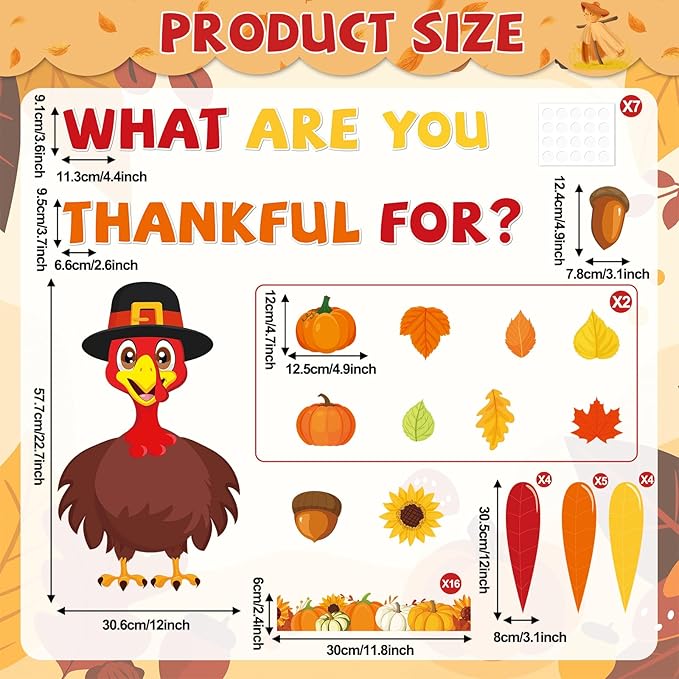Thanksgiving Turkey Classroom Bulletin Board Decorations Autumn Fall Thankful Letters Cutouts Pumpkin Leaves Bulletin Board Border Set for Home School Chalkboard Wall Decor Supplies