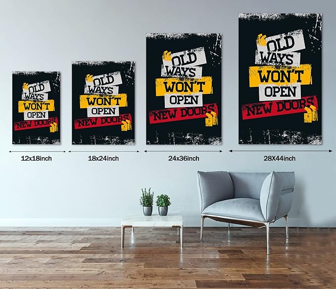Large Size Modern Home Decor Motivational Entrepreneur Quotes Old Ways Won't Open New Doors Giclee Canvas Paingtings Posters for Study Room Classroom Gym Wall Decor Framed Ready to Hang-28 Wx44 H