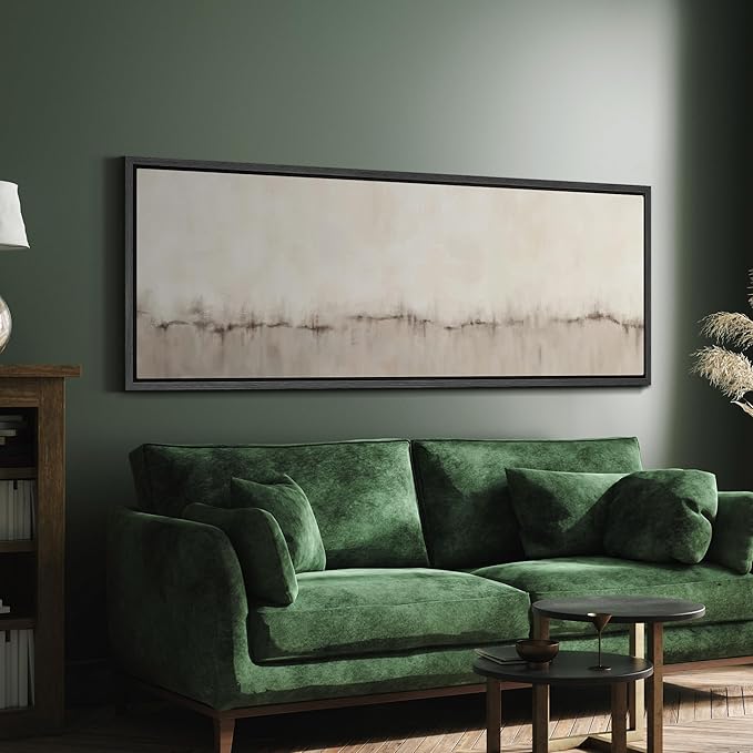 SIGNFORD Large Framed Canvas Minimalist Neutral Soundwave Abstract Illustrations Modern Art Calm Warm for Living Room, Bedroom, Office - 60"x20"