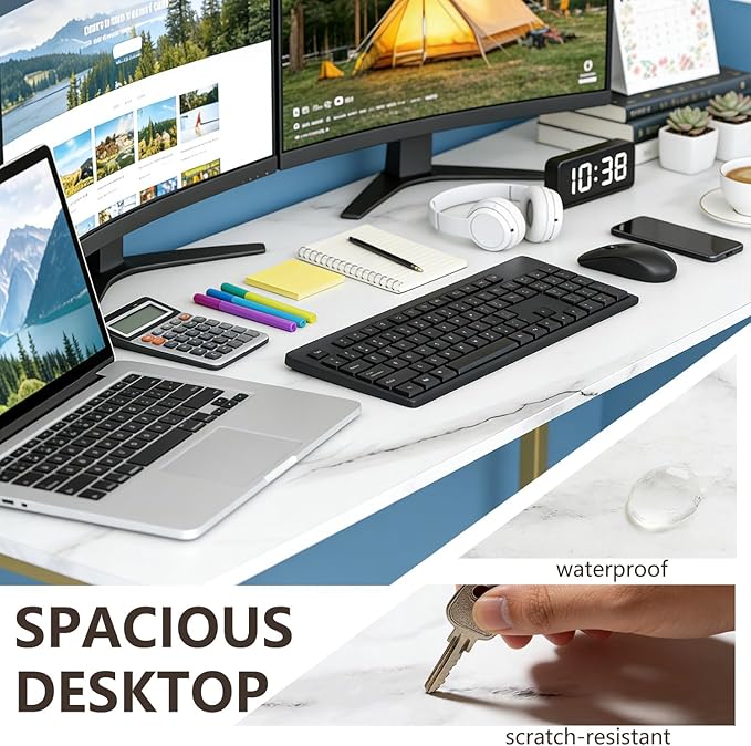 BestOffice Computer Desk,Home Office Desk, Modern Simple Style for Home Office Study Writing (Gold, 63 Inch)