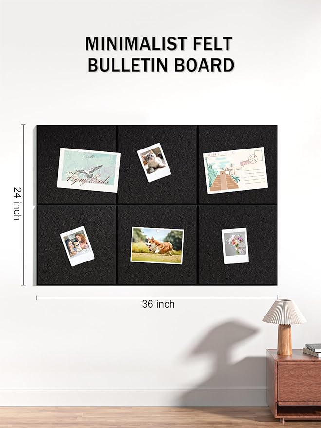 Hsurbtra Large Cork Board for Wall 36 x 24 Inch, 6 Pack Felt Bulletin Notice Board with Pushpins for Office Home School Farmhouse Wall Decor, Black