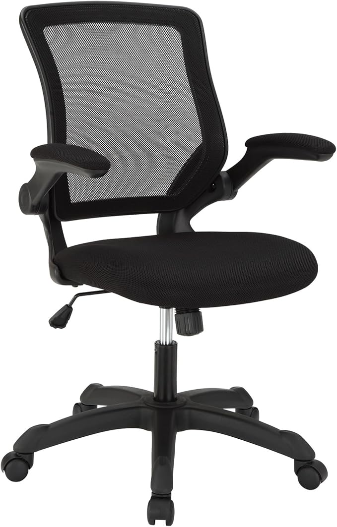 Modway Veer Office Chair with Mesh Back and Vinyl Seat With Flip-Up Arms in Black