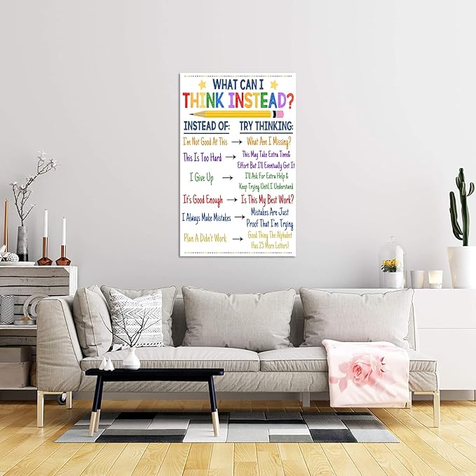 Extra Large Inspirational Classroom Wall Decor What Can I Think Instead Artwork Office Counselor Poster Social Work Office Art Educational Motivational Wall Art Framed Ready to Hang-28 inch x 44 inch
