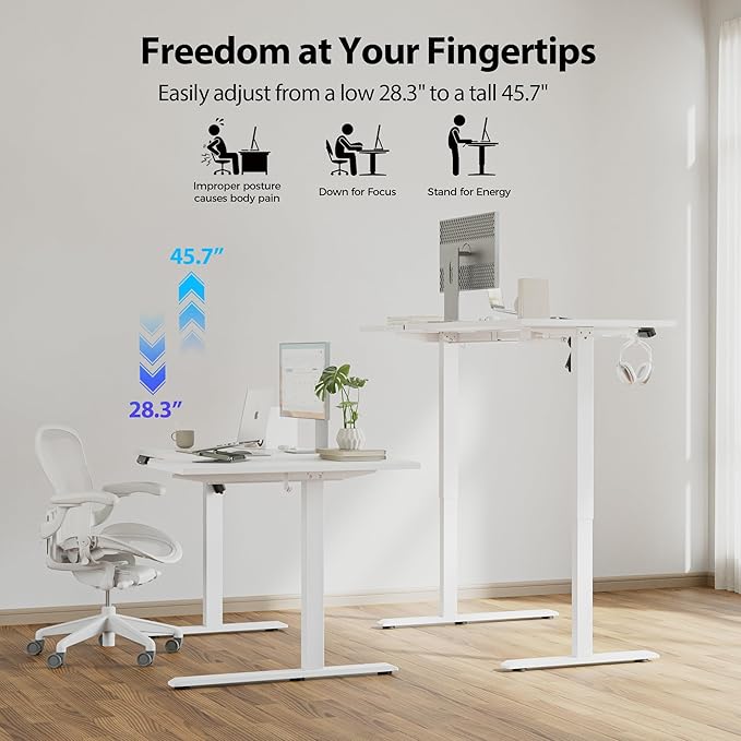 Agilestic Electric Standing Desk, Height Adjustable Desk, 63 x 35 Inch Sit Stand up for Work Office Home, L Shaped Ergonomic Rising Computer Table with Memory Preset, White