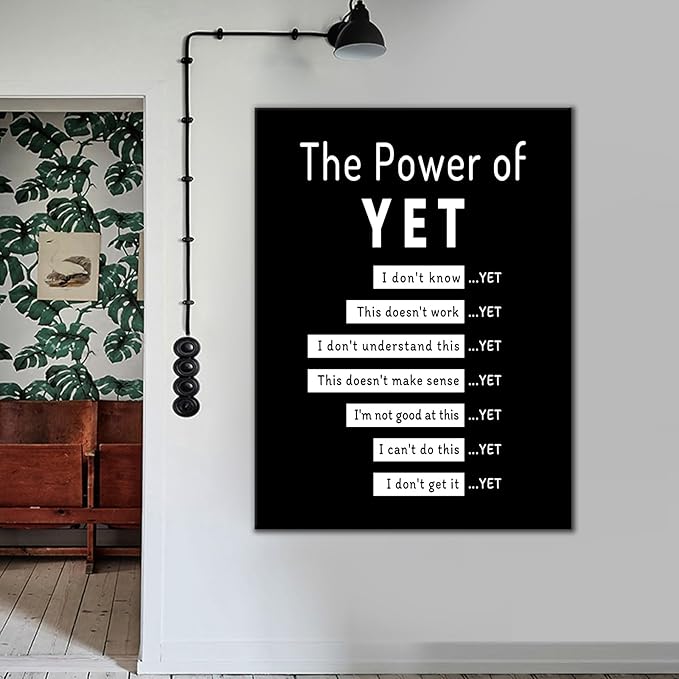 Inspirational Canvas Wall Art Office Poster Wall Decor Motivational Picture Print Positive Affirmations The Power of Yet Inspiring Quotes for Bedroom Living Room Gym Ready to Hang [12''Wx18''H]