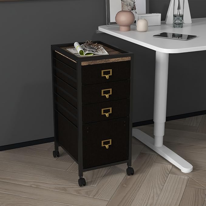 Mobile File Cabinet, 4 Drawer Rolling Filing Cabinet with Wheels, Open Shelf, Printer Stand, Under Desk Filing Cabinet fits A4 or Letter Size for Home Office, 11.8"" D x 14.9"" W x 26.2"" H