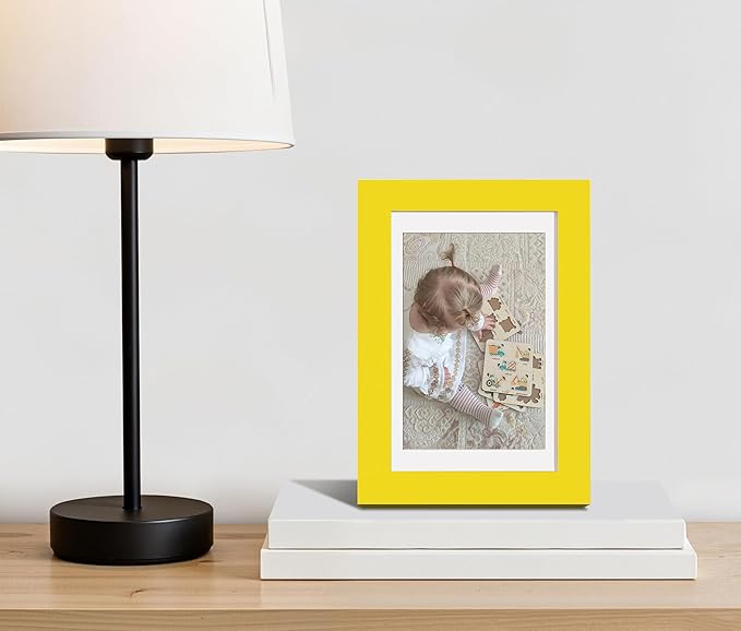 eletecpro 4x6 Picture Frames Set of 10, Picture Frames Collage Wall Decor Display 3.5x5 Photo with Mat or 4x6 without Mat, Home Decor Gallery Frame for Table Top or Wall Mounting, Yellow