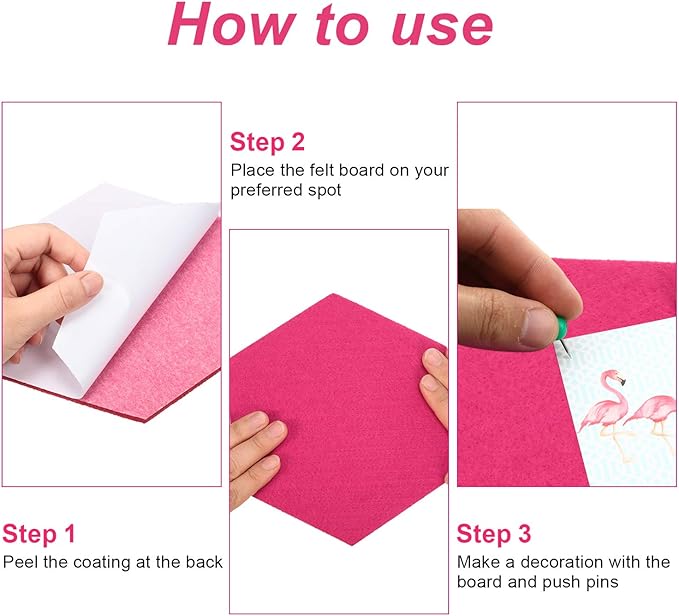 21 Pieces Pin Board Hexagon Felt Board Tiles Bulletin Board Memo Board Notice Board with 40 Pieces Push Pins for Home Office Classroom Wall Decor 5.9 x 7 Inches/ 15 x 17.7 cm (Rose Red, Purple, Pink)