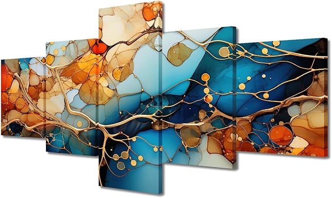 Abstract Canvas Wall Art Modern Living Room Home Wall Decor 5 Panel Abstract Colorful Autumn Winter Painting Art for Boy Girl Bedroom Decoration Stretched and Framed Ready to Hang 50x24 in