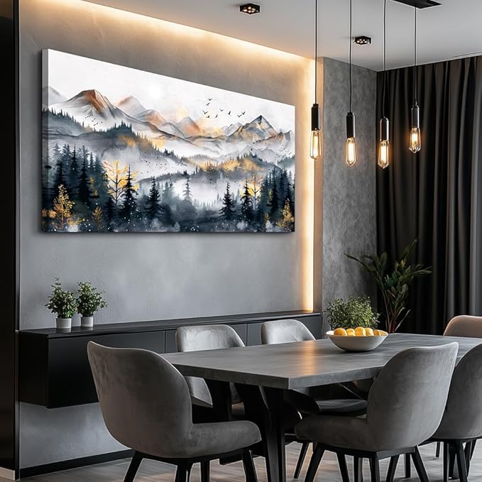 KELIYUAN Large Wall Decor For Bedroom Abstract Wall Art For Living Room Office Decoration Ink Mountain Landscapes Painting Misty Forest Wall Pictures Canvas Artwork Ready To Hang Home Decor 30"x60"