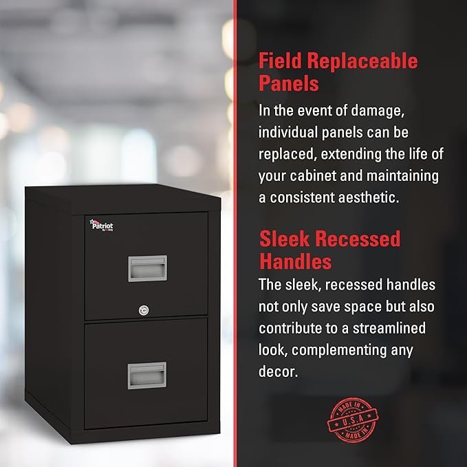FireKing Patriot Vertical 2 Drawer Legal and Letter Fire Safe File Cabinet with Key Lock, 1 Hour Fire Rated, UL Rated & Water Resistant Home Safe, Made in The USA, Black