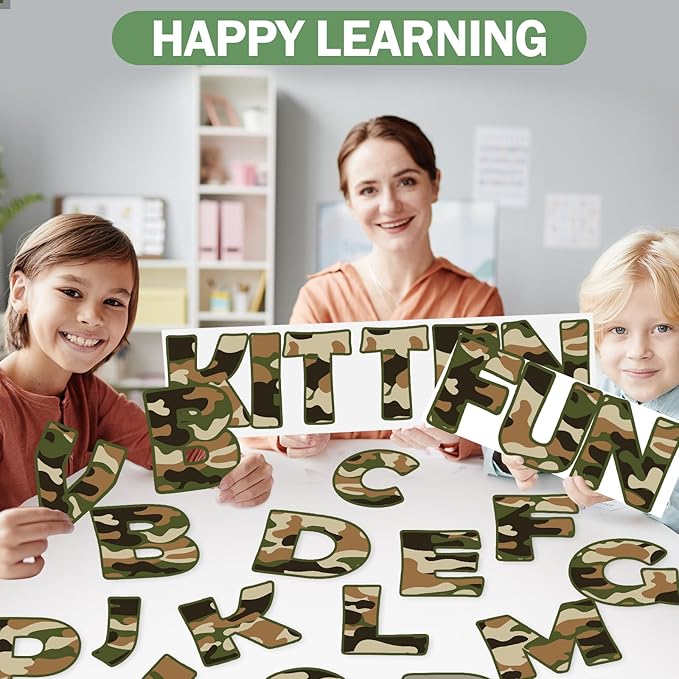 150PCS Large 6" Bulletin Board Letters Set, Camouflage Themed Classroom Alphabet Cutout Letter for Bulletin Board Display Home School, A Great Helper to Inspire Students' Learning Interest