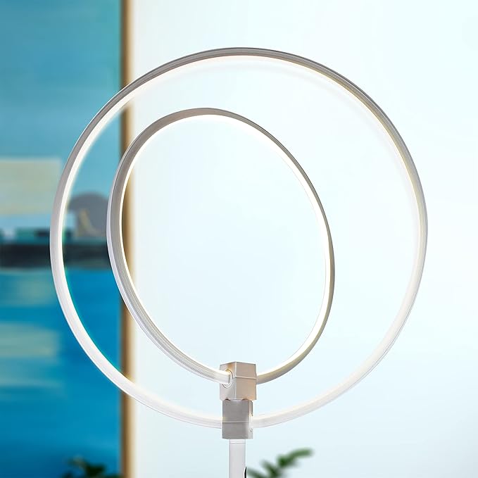 Brightech Eclipse Dimmable LED Floor Lamp, Modern Torchiere Floor Lamp for Living Rooms & Offices – Super Bright Tall Lamp with Dimmable Options for Reading, Standing Lamp Living Room Décor - Silver
