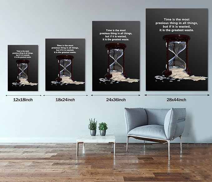 Inspirational Wall Art Motivational Entrepreneur Quotes Canvas Painting Time Is The Most Precious Thing In All Things Posters Prints Home Decor for Living Room Office Wall Decor Framed Ready to Hang - 24x36 inch