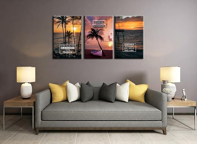 3 Panel Prints Canvas Inspirational Wall Decor with Uplifting Phrases & Vibrant Images Motivational Wall Art Framed Ready to Hang for Office Wall Decor, Living Room & Bedroom Decor[72''Wx 36''H]