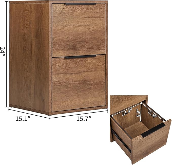 Wooden 2 Drawer File Cabinet, Wood Vertical Filing Cabinet Fits Hanging Files Letter Size for Home Office, Walnut