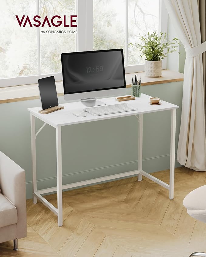 VASAGLE Computer Desk, Office Work Desk, 39.4 x 19.7 x 29.9 Inches, for Study, Bedroom, Home Office, Living Room, Maple White and Cloud White ULWD041W44