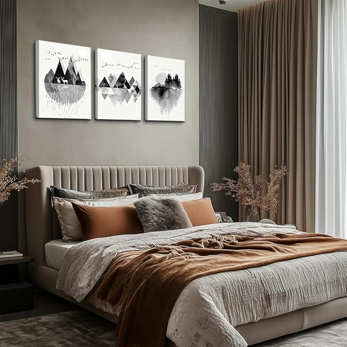 hyidecorart Canvas Wall Art For Living Room Wall Decor For Bedroom Office Decoration Black And White Abstract Wall Painting Geometry Mountain Prints Wall Pictures Artworks Room Home Decor 3 Piece