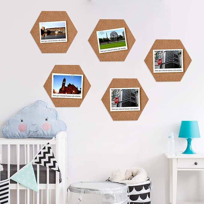 HBlife 10 Pack Self-Adhesive Cork Board Tiles Mini Wall Bulletin Board with 50 Multi-Color Push Pins