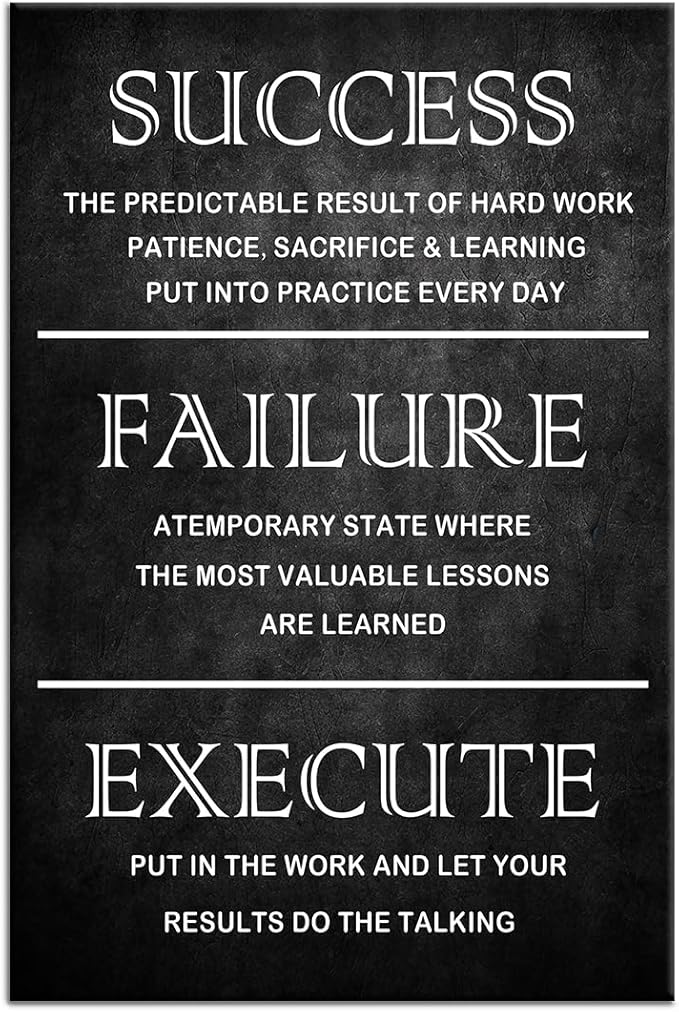 Inspirational Office Framed Wall Art Motivational Quotes Poster Inspiring Success Quotes Canvas Painting Print Artwork for Modern Living room Wall Decoration Ready to Hang [12''W x 18''H]