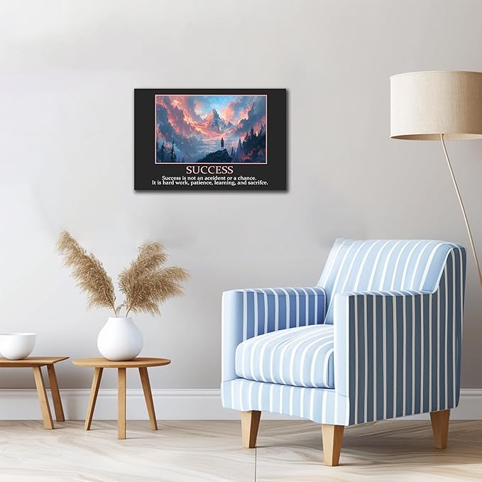 UZMKM - Office Wall Art, Motivational & Inspirational Quotes Canvas Wall Art for Home Office Wall Decor, Positive Quote Wall Decor, SUCCESS Words Poster Frame for Company Wall Decor 18x24 Inch