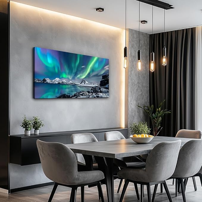 Farmhouse Wall Decor For Living Room Canvas Wall Art For Bedroom Blue Aurora Scenery Paintings Modern Bathroom Canvas Art Print Ready To Hang Office Pictures For Home Room Wall Decorations Artwork