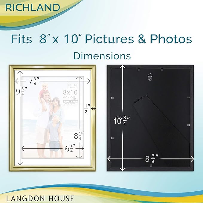 Langdon House 8x10 Gold Picture Frame w/Mat - Distinguished Edging for Classic Style - Richland Collection