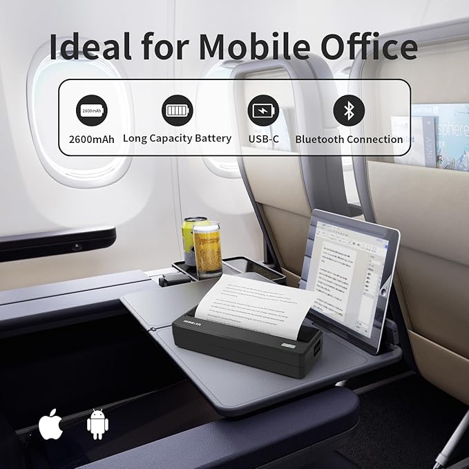 Rongta Portable Printers Wireless for Travel,Thermal Inkless Printer for School/Office/Home Use, Support 8.5x11 US Letter&A4 Thermal Paper, Compatible with Android,iOS & Laptop (Dark Gray)