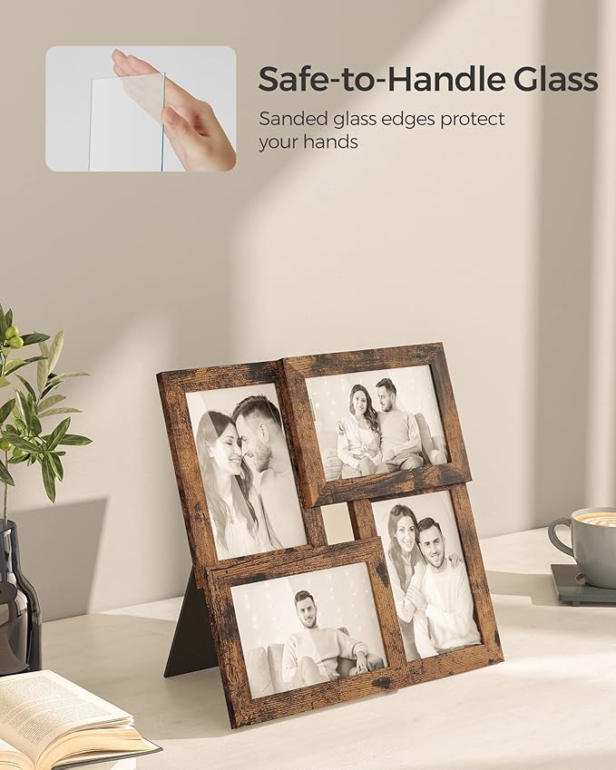 SONGMICS Collage Picture Frames, 4x6 for Wall Decor, Multi Family Photo for Gallery Decor, Hanging Display, Set of 4, Rustic Brown URPF025X01