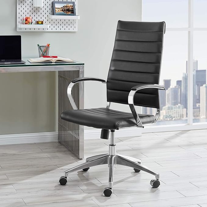Modway Jive Ribbed High Back Tall Executive Swivel Office Chair With Arms In Black