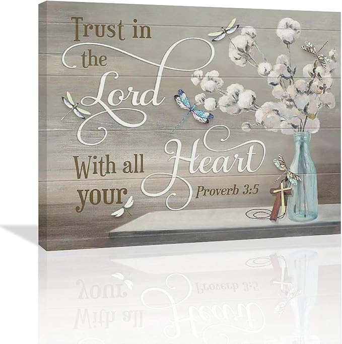Christian Bible Verse Wall Art Religious Pictures Wall Decor Scripture Canvas Farmhouse Cotton Painting Modern Decoration Artwork for Bathroom Living Room Bedroom Office Framed 24"x20"