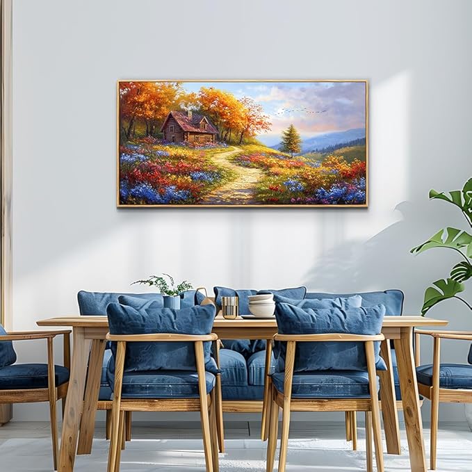 ZUITINGHUA Wood Framed Wall Art For Living Room Canvas Wall Decor For Bedroom Office Decoration Field landscape Wall Pictures Artwork Autumn Scenery Painting Modern Aesthetic Home Decor 20x40 In