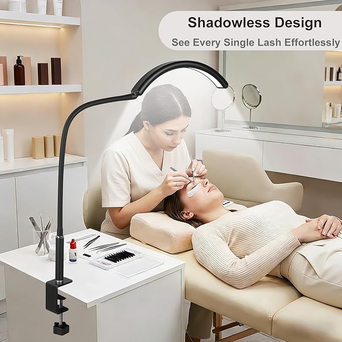 Half Moon Light for Nail Desk, Professional Shadowless LED Manicure Lamp with Clamp for Nail Techs. 10 Dimmable Modes, Eye-Caring Light for Nail Art, Gel Polish, Acrylics. Compact & Space-Saving