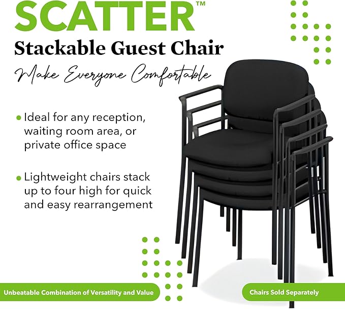 HON Scatter Armless Waiting Room Chairs for Guests, Lobby, Offices, Armless Stackable Chairs, Comfy Desk Seating, Black