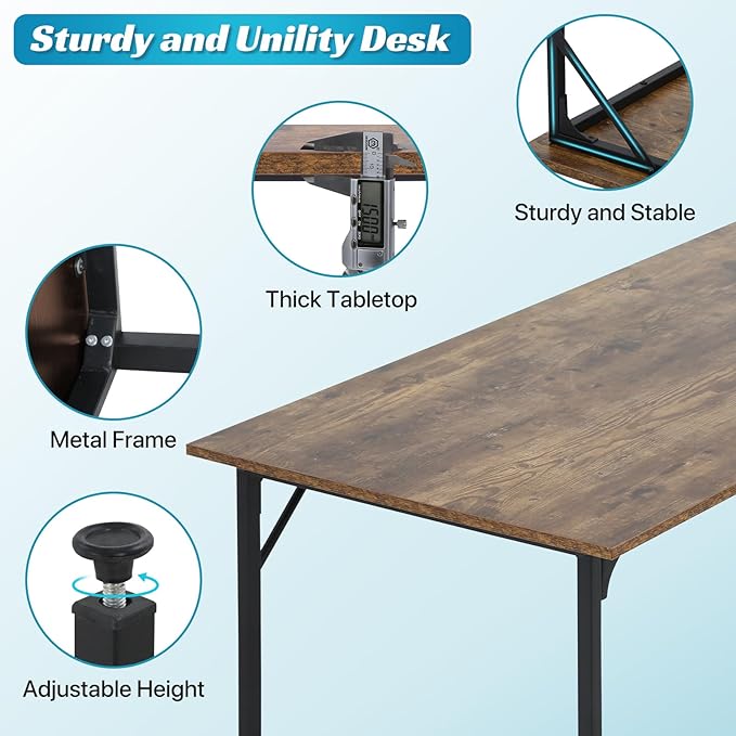 Computer Desk, 48 Inch Office Desk with Metal Frame, Home Office Desk, Modern Simple Style for Home Office, Living Room, Bedroom, Brown