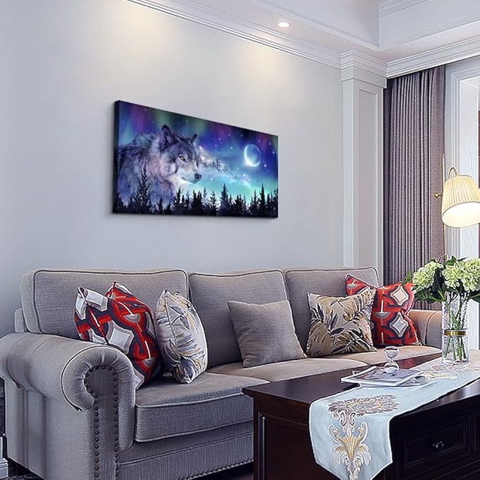 Canvas Wall Art For Living Room Large Wall Decor Paintings For Bedroom Modern Family Wall Decorations For Office Abstract Aurora Scenery Canvas Art Wolf Decor Pictures Artwork Posters Home Decor