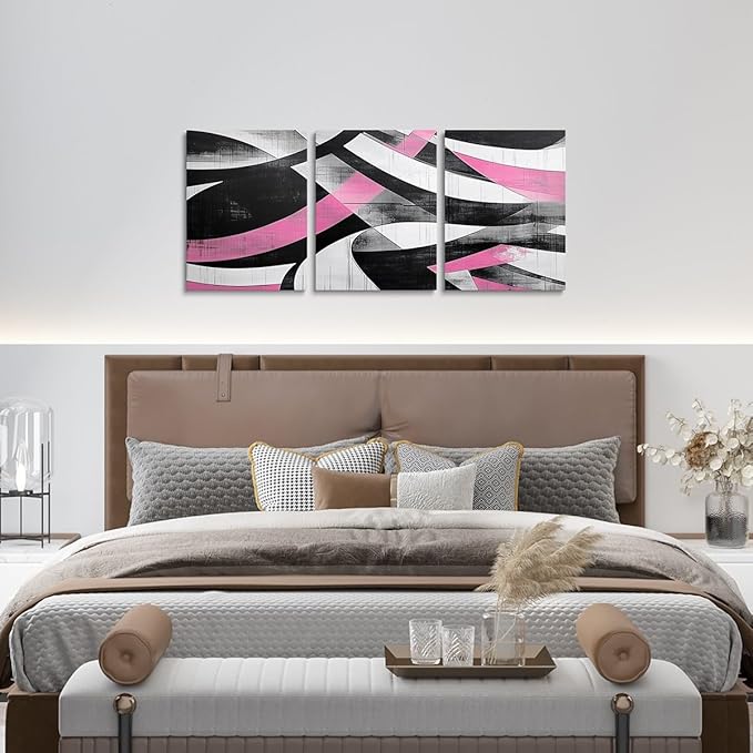 jejeloiu Kids Abstract Art 3 Piece Canvas Wall Art for Living Room Bedroom 12"x16"x3pcs Pink Geometric Office Decorations Artwork Posters Modern Art Picture Wall Decor for Home Decor Bathroom