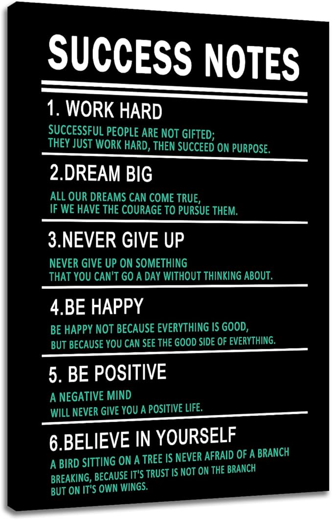 Office Wall Decor Inspirational Success Notes Entrepreneur Quotes Positive Poster Print Motivational Canvas Painting Picture Artwork For Home Living Room School Framed Ready to Hang [24''Wx36''H]