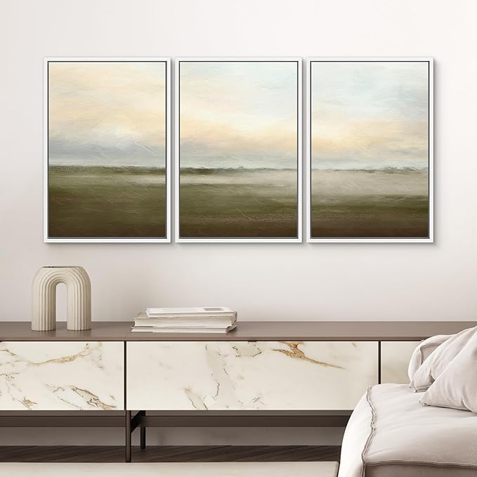 SIGNWIN Framed Canvas Print Wall Art Set Pastel Sunset Country Farmland Landscape Nature Abstract Illustrations Fine Art Decorative Nordic Rustic for Living Room, Bedroom, Office - 24"x36"x3 White