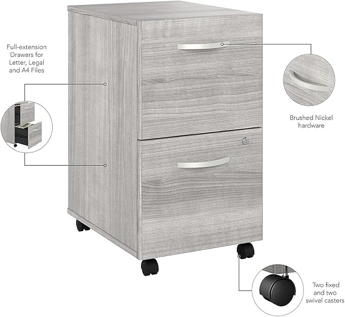 Bush Business Furniture Hybrid 2 Drawer Mobile File Cabinet-Assembled, Platinum Gray