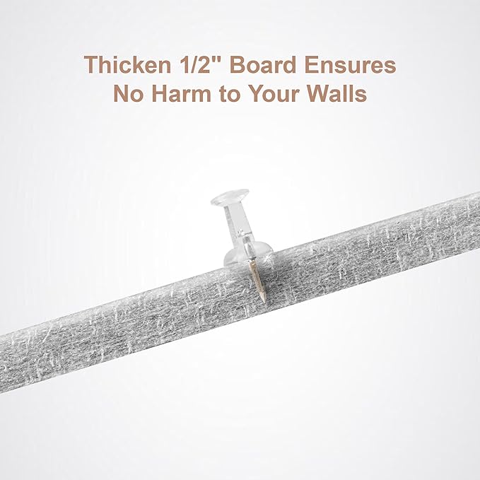 Bulletin Board, 24 x 18 inches Felt Board Decorative Pin Board, 4' x 3' Cork Board Alternative for Wall, Foldable Photo Board with 20 Pushpins - Light Gray Stripes