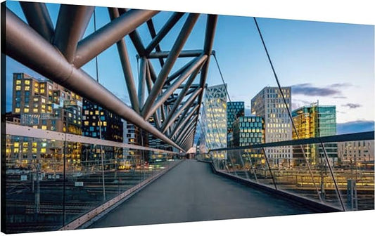 Canvas Wall Art for Living Room Bedroom Modern Skyline Oslo Norway at Sunset Panorama Big Large Wall Art Decor Framed Painting Wall Pictures Prints Artwork Office