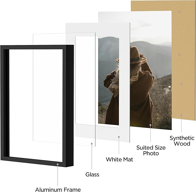 eletecpro Aluminum Gallery Wall Frame Set of 10, Including 2Pcs 8x10, 4Pcs 5x7, 4Pcs 4x6 Photo Frames for Wall or Tabletop Display, Multiple Sizes Picture Frames Collage Wall Decor, Black