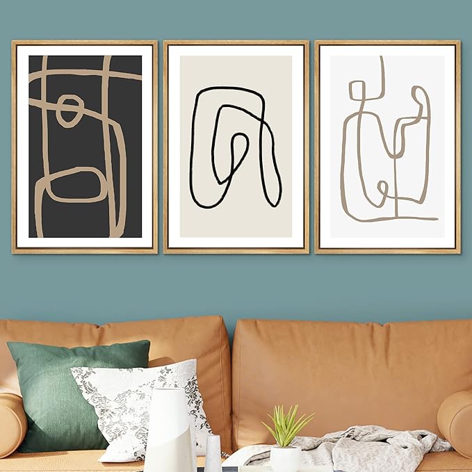 SIGNWIN Framed Canvas Print Wall Art Set Pastel Geometric Line Polygons Abstract Shapes Illustrations Modern Art Decorative Boho Relax/Zen Nordic for Living Room, Bedroom, Office - 16"x24"x3 Natural