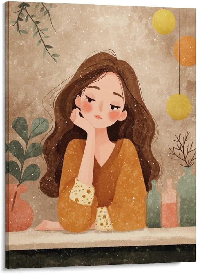 Wall Art Framed Canvas Whispering Desk Painting Ready to Hang Abstract Artwork for Bedroom Living Room Office Wall Decor Modern Home Interior Unique Design Print