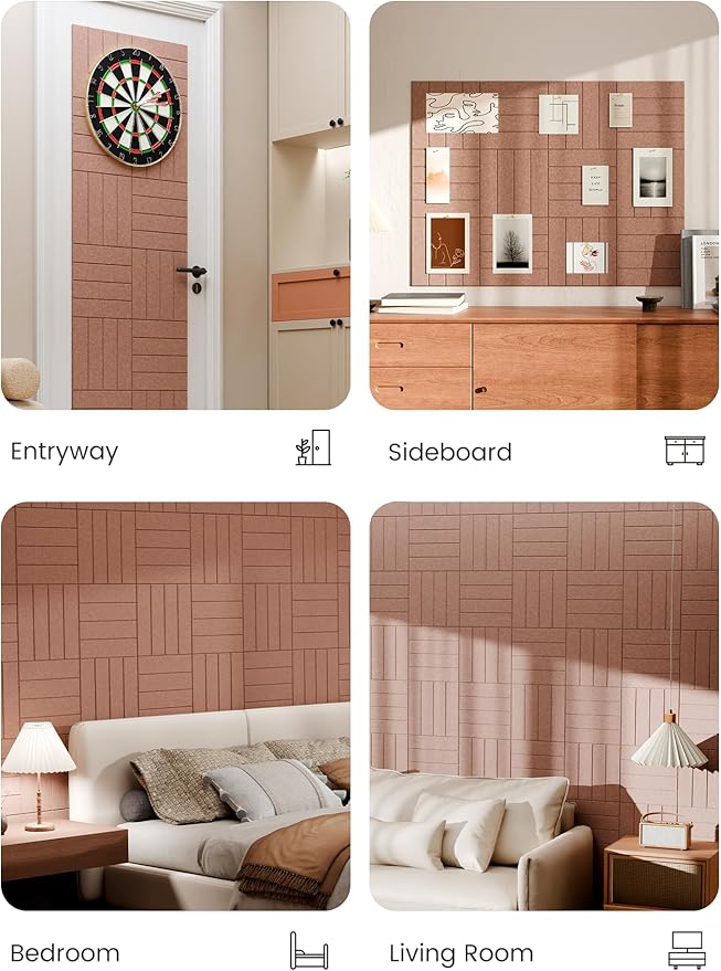 Bumusty Large Cork Board Alternative-48 x 36" Felt Bulletin Board Tiles, with 30 Pushpins, 70 Adhesive Tabs, 12-Pack Slat Wall Paneling, Cork Boards for Office Push Pin Board Felt Board-Terracotta