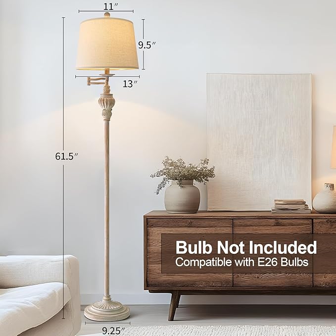 61" Vintage Floor Lamp with 350° Adjustable Swing Arm, Tall lamp Standing Lamp for Bedroom Living Room Bedside Nightstand Retro Farmhouse Mid Century Lamp Light Home Décor Office Gifts