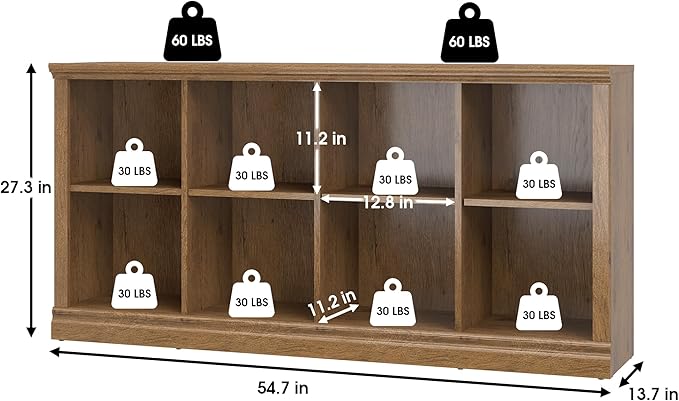 8 Cube Storage Organizer Bookcase - 2 Tiers 8 Storage Cube Adjustable Space Book Case, Display Cabinet Organizer, 54.7 inch Width Horizontal Bookshelf for Home Library Office, Vintage Oak